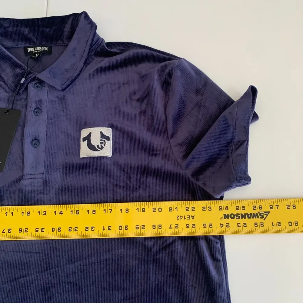True Religion Men's Size L Short Sleeve Velour Polo Shirt Style 109788 Brand New